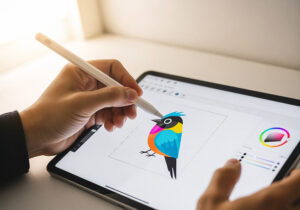 dessiner-un-oiseau-sur-une-tablette-avec-un-stylet